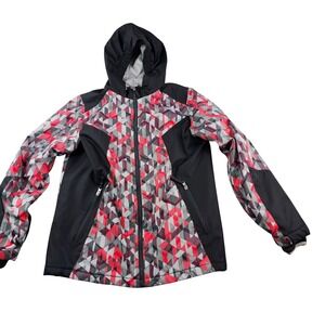 Lands' End Insulated‎ Jacket Boys Large 14-16 Black Hooded Zip Front Winter Coat